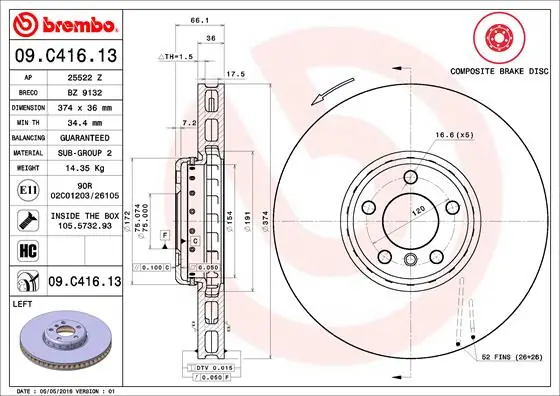 Direct Beschikbaar Remschijven Brembo 09.C416.13