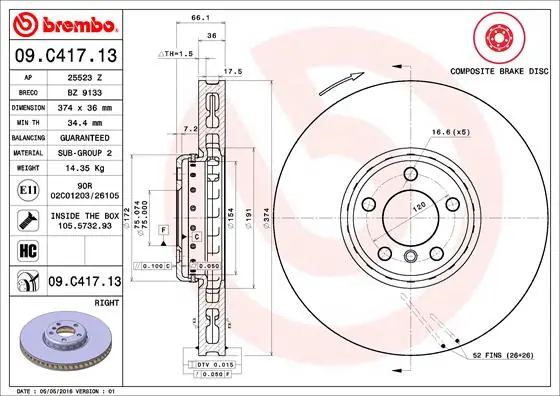 Voordeelprijs Remschijven Brembo 09.C417.13