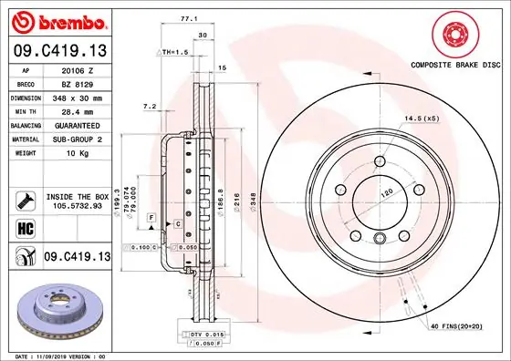 Remschijven Brembo 09.C419.13 Actieprijs