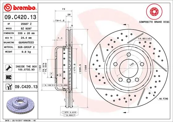 Remschijven Brembo 09.C420.13 Plaats Bestelling