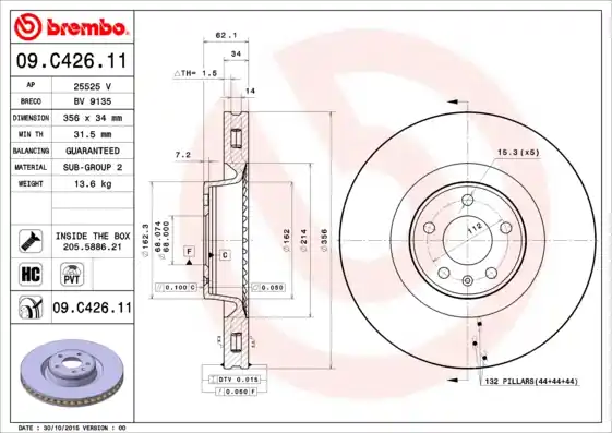 Remschijven Brembo 09.C426.11 Uitverkoop