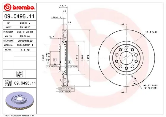 Remschijven Brembo 09.C495.11 Luxe