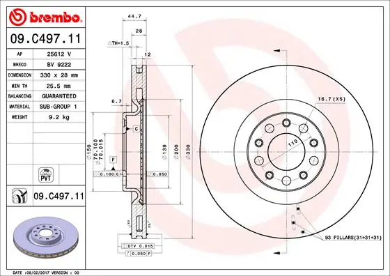 Remschijven Brembo 09.C497.11 Handgemaakt