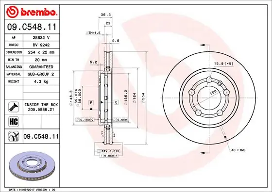 Remschijven Brembo 09.C548.11 Lage Kosten