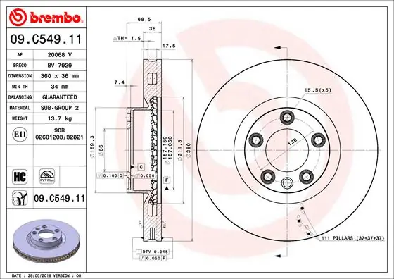 Remschijven Brembo 09.C549.11 Premium