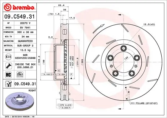 Gecertificeerd Remschijven Brembo 09.C549.31