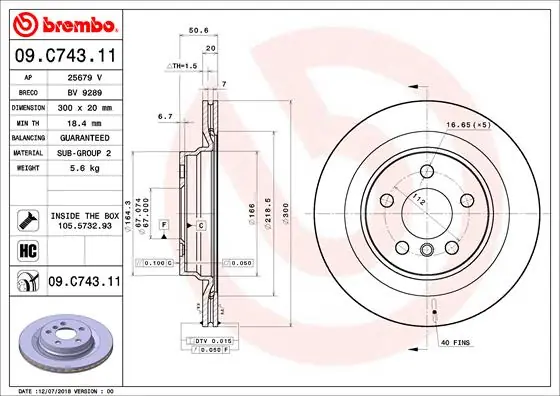 Remschijven Brembo 09.C743.11 Bulkbestelling