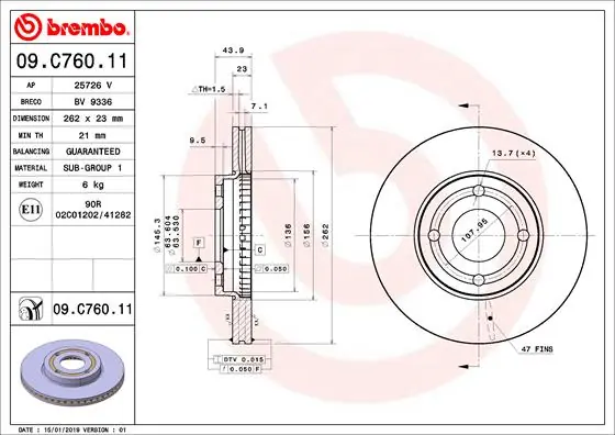 Remschijven Brembo 09.C760.11 Fabrieksprijs