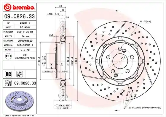 Remschijven Brembo 09.C826.33 Gratis Retour