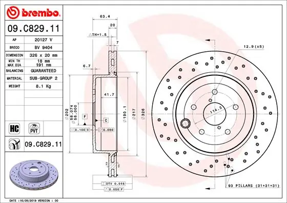 Remschijven Brembo 09.C829.11 Lage Kosten