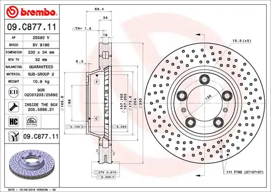 Remschijven Brembo 09.C877.11 Plaats Bestelling
