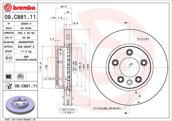 Seizoensaanbieding Remschijven Brembo 09.C881.11