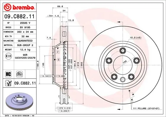 Lage Kosten Remschijven Brembo 09.C882.11