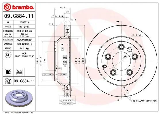 Direct Verzonden Remschijven Brembo 09.C884.11