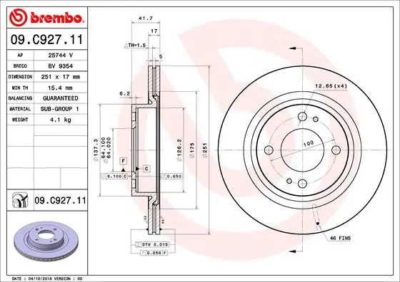 Gecertificeerd Remschijven Brembo 09.C927.11