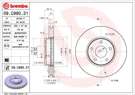Remschijven Brembo 09.C990.21 Nieuwe Collectie