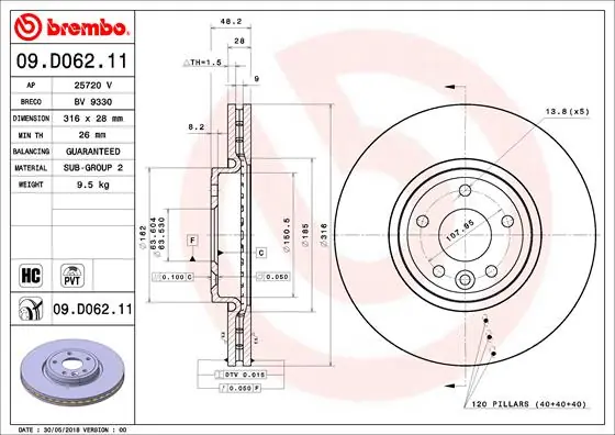 Tijdelijk Beschikbaar Remschijven Brembo 09.D062.11
