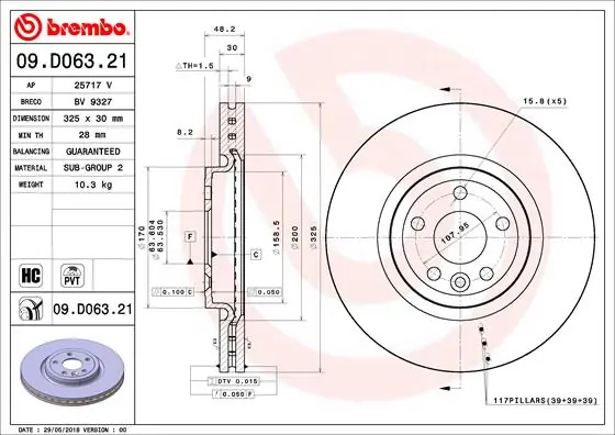 Remschijven Brembo 09.D063.21 Aanbieding