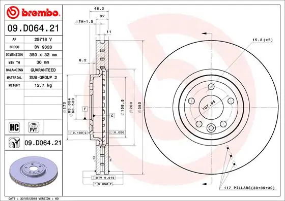 Remschijven Brembo 09.D064.21 Seizoensaanbieding