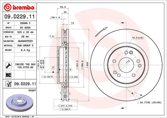 Remschijven Brembo 09.D229.11 Handgemaakt