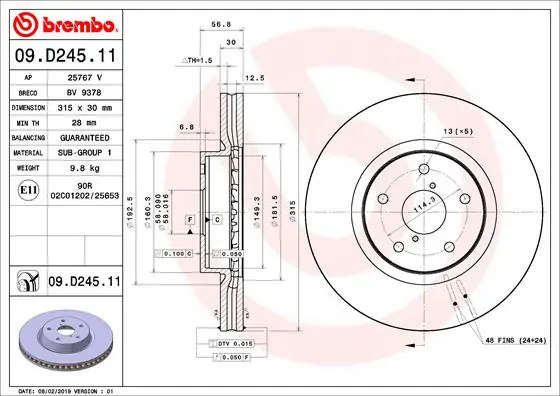 Aanbieding Remschijven Brembo 09.D245.11