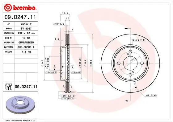 Remschijven Brembo 09.D247.11 Authentiek