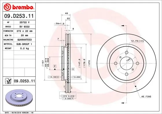 Remschijven Brembo 09.D253.11 Bestel Nu