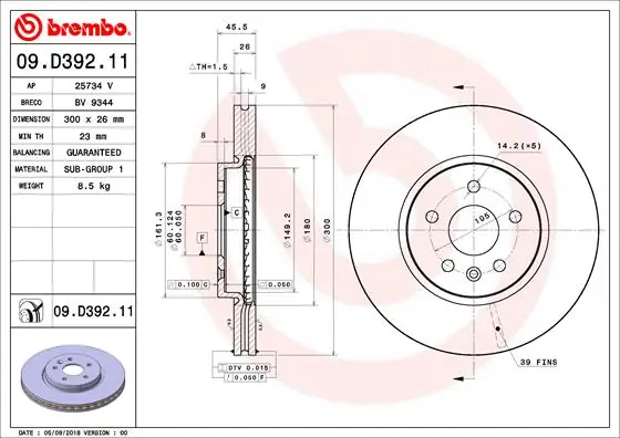 Uitverkoop Remschijven Brembo 09.D392.11
