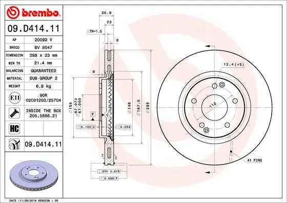 Remschijven Brembo 09.D414.11 Meest Verkocht