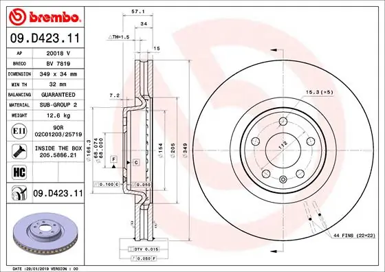 Weekendaanbieding Remschijven Brembo 09.D423.11