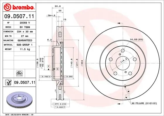 Remschijven Brembo 09.D507.11 Premium