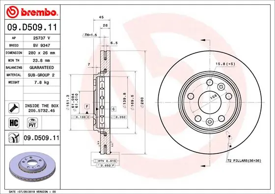Betaalbaar Remschijven Brembo 09.D509.11