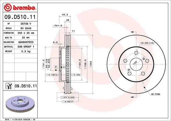 Remschijven Brembo 09.D510.11 Exclusief