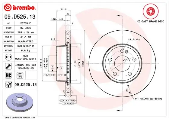 Express Levering Remschijven Brembo 09.D525.13