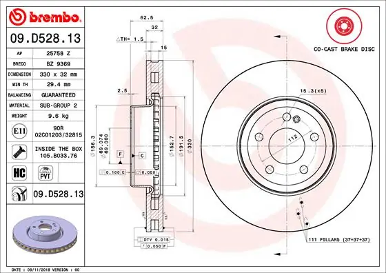 Gecertificeerd Remschijven Brembo 09.D528.13