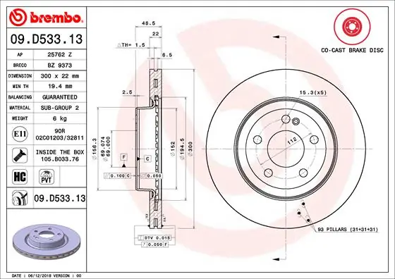 Remschijven Brembo 09.D533.13 Meest Verkocht