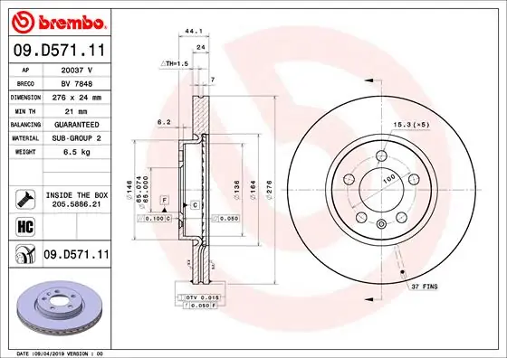 Remschijven Brembo 09.D571.11 Gereduceerde Prijs