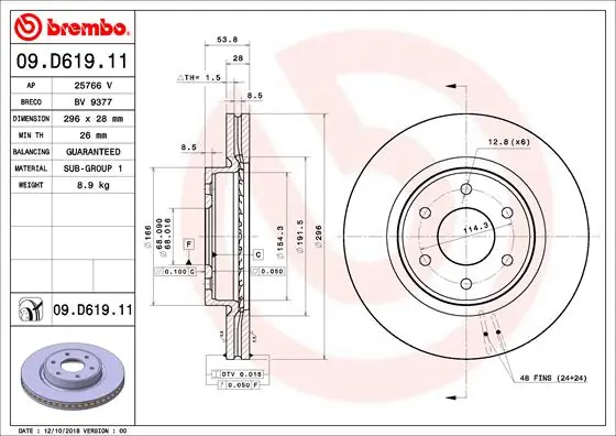 Koop Online Remschijven Brembo 09.D619.11