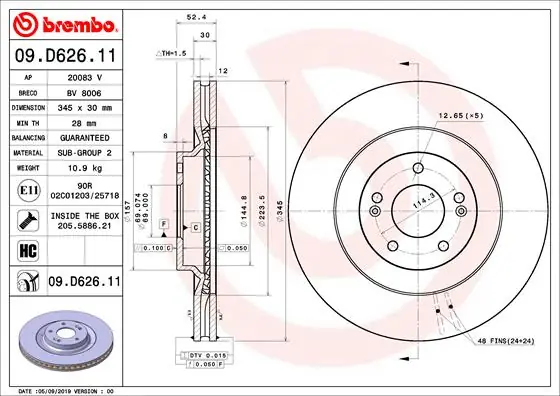 Remschijven Brembo 09.D626.11 Geld-Terug-Garantie