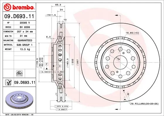 Beste Prijs Remschijven Brembo 09.D693.11