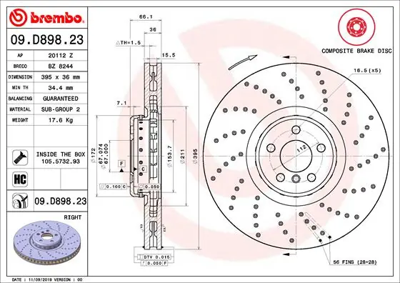 Snelle Levering Remschijven Brembo 09.D898.23
