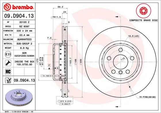 Wereldwijde Verzending Remschijven Brembo 09.D904.13