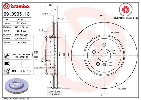 Tijdelijk Beschikbaar Remschijven Brembo 09.D905.13