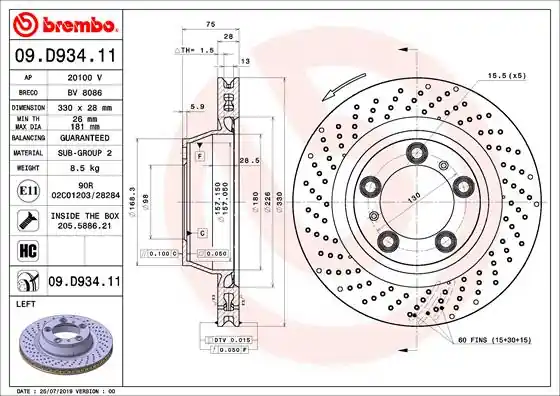 Laatste Versie Remschijven Brembo 09.D934.11
