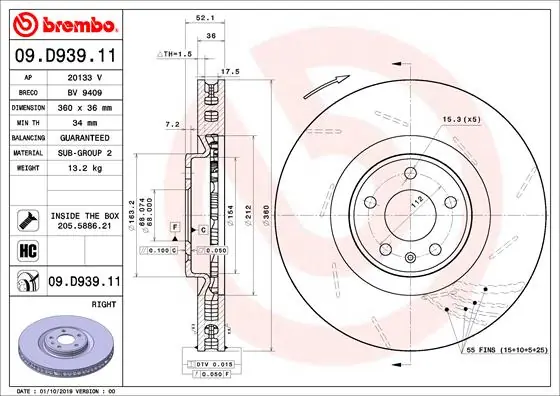 Remschijven Brembo 09.D939.11 Bestel Nu