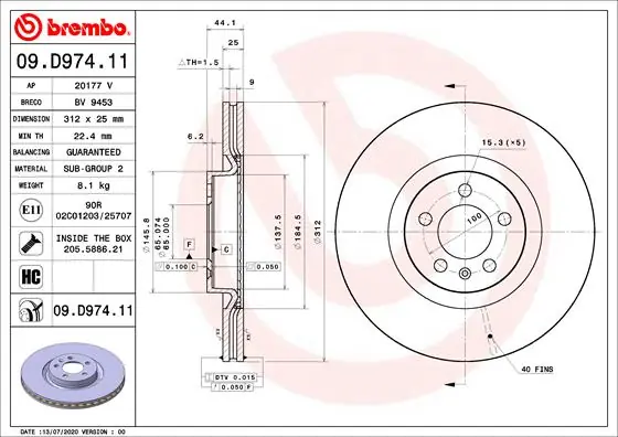 Remschijven Brembo 09.D974.11 Finale Uitverkoop