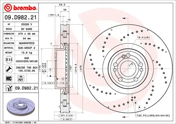 Beste Prijs Remschijven Brembo 09.D982.21