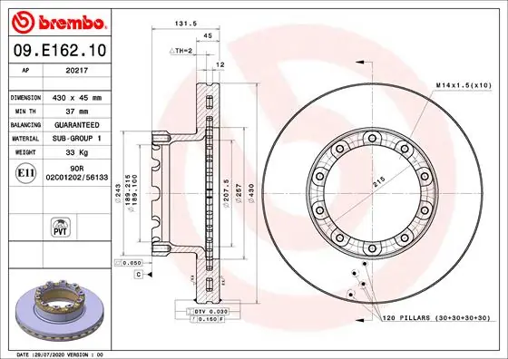 Professioneel Remschijven Brembo 09.E162.10