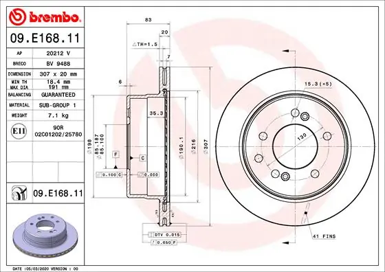 Remschijven Brembo 09.E168.11 Premium