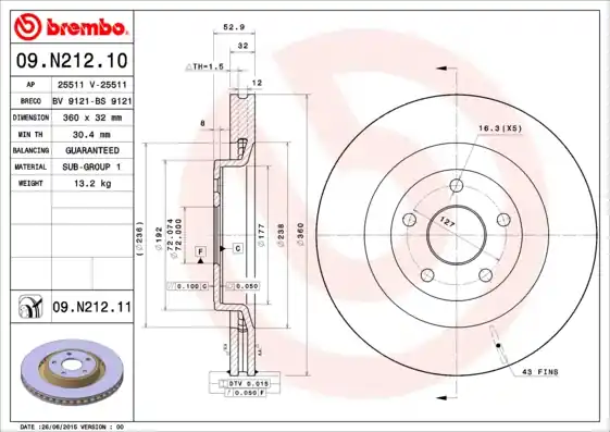 Beperkt Aanbod Remschijven Brembo 09.N212.11